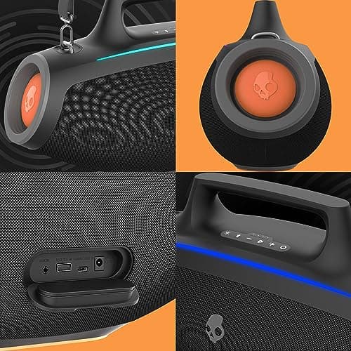 Skullcandy Barrel Bluetooth Boombox Speaker – Water-Resistant Wireless Portable Speaker, with LED Lightshow Mode, 12 Hour Battery, Multi-Link, & USB-C & USB-A Output Charging 6