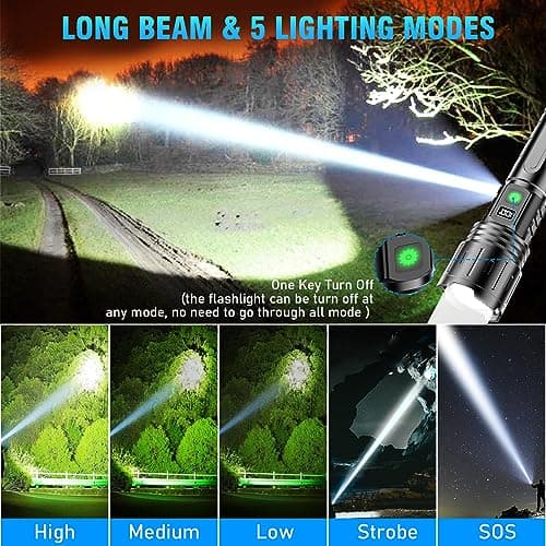 Hoxida Flashlights High Lumens Rechargeable - 2000 Lumens Long Beam Super Bright LED Flash Light with Power Display & IPX5 Waterproof for Camping, 20H Runtime,5 Modes,Zoomable Handheld Flashlight 7