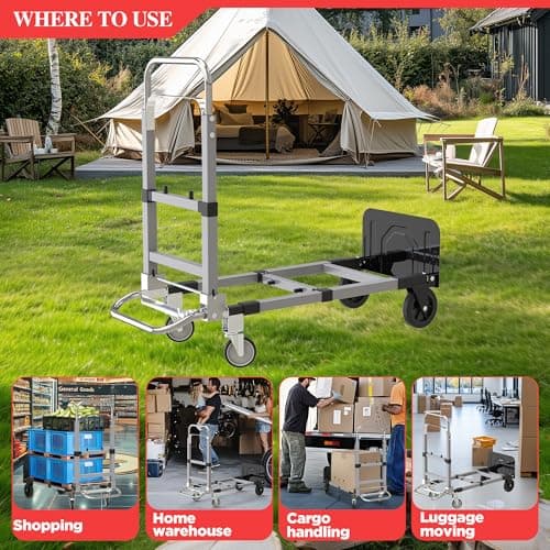 3 in 1 Convertible Hand Truck Dolly Cart with Wheels Collapsible/Folding handtruck Dolly / 2 Straps/Adjustable Height/for Luggages/Cartons/Warehouse/Supermarket/Office / 500 Lbs Load 6