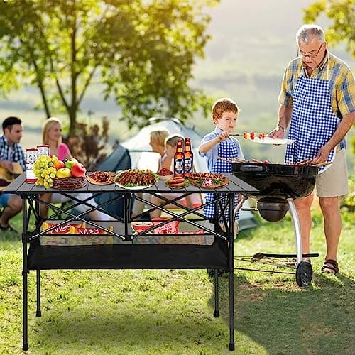 Dr.Quark Camping Table 41.4''x 28.4'' Ultra Compact Aluminum Folding Camping Table with Large Storage Roll Up Portable Camping 4-6 Person Foldable Camp Table with Carry Bag 7