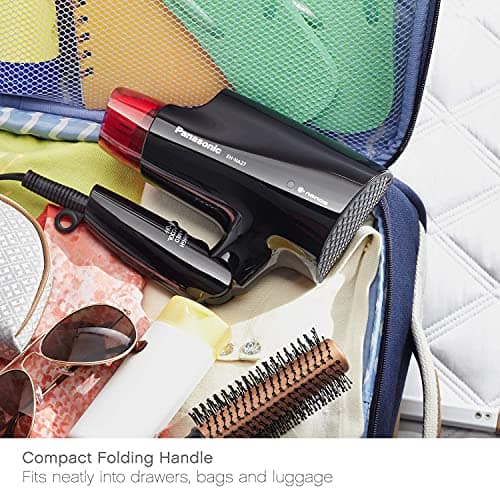 Panasonic nanoe Compact Hair Dryer for Healthy-Looking Hair, 1400W Portable, Folding Handling and QuickDry Nozzle for Fast Drying – EH-NA27-K (Black/Pink) 5