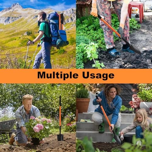 Small Shovel for Digging with 43.3 Inches Metal Handle Garden Tools, Small Transfer Shovel for Gardening Digging Camping Farming and Outdoors, Orange 6