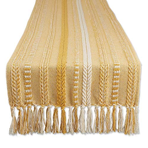DII Farmhouse Braided Stripe Table Runner Collection, 15x72 (15x77, Fringe Included), Honey Gold
