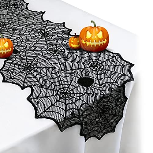 Halloween Table Runner - Black Lace Spider Web Table Runners for Halloween Decor,Vivid Polyester Spider Web Table Runner for Halloween Masquerade Party Dinner Table Decoration 18 X 72 Inch