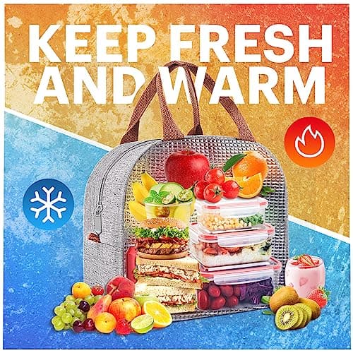 Lunch Bag for Women & Men Adult Insulated Lunch Box, Small Leakproof Cooler Food Lunch Containers Reusable High Capacity Lunch Tote Bags for Work, Travel, Outdoor (Grey) 6