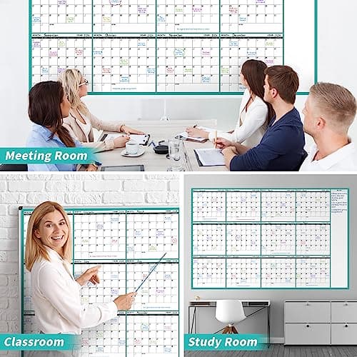 Large Dry Erase Calendar for Wall - Undated 12 Month Wall Calendar, 37”×58", Yearly Wall Calendar Dry Erase, Erasable & Reusable Calendar with 15 Round Stickers, Green Large Wall Calendar Dry Erase 5