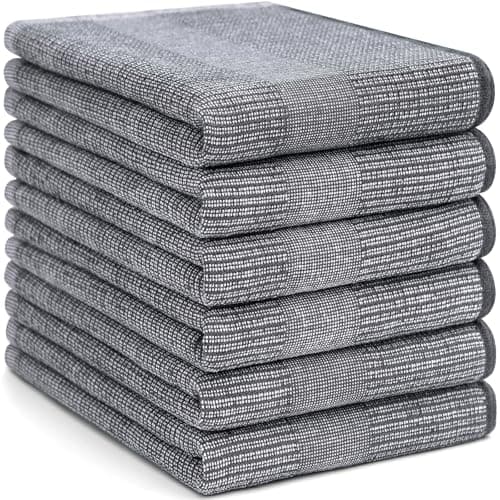 Homaxy Premium Kitchen Towels(18”x 28”, 6 Pack), Large Cotton Kitchen Hand Towels, Flat and Terry Dish Towels, 380 GSM Highly Absorbent Tea Towel Set with Hanging Loop, Grey 8