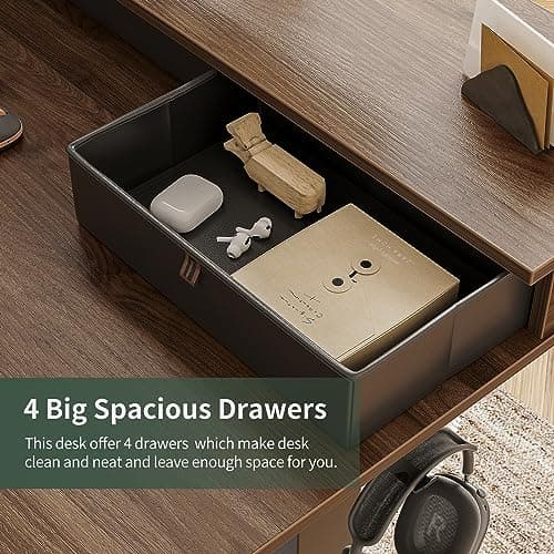 FEZIBO L Shaped Standing Desk with Drawers, 63" Electric Standing Gaming Table L Shape, Black Walnut Top/Black Frame 7