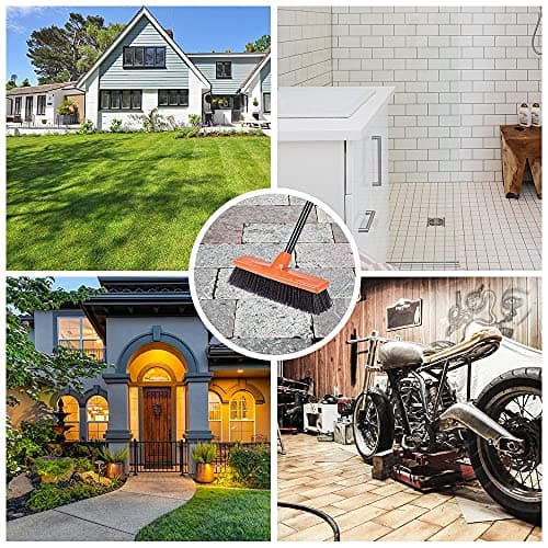 Small Multi-Surface Push Broom for Outdoor,Indoor Sweeping - 50"-59" Telescopic Handle - 12" Wide Bristles 6