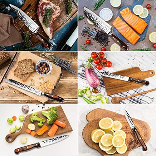 Kitchen Knife Set,15-Piece Knife Set With Block Wooden,Self Sharpening For Chef Knife Set,High Carbon Japan Stainless Steel Hammered Collection Knife Block Set with Steak Knives, Boxed Knife Set 6