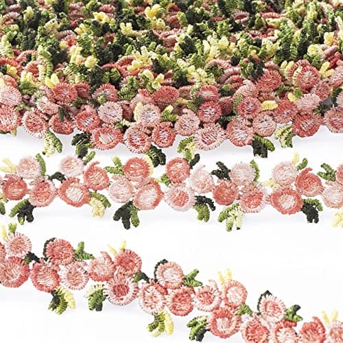 OIIKI 5 Yards Flower Trim Ribbon, Wedding Lace Fabric, Rose Embroidered Trim Polyester for Wedding Appliques Sewing Craft