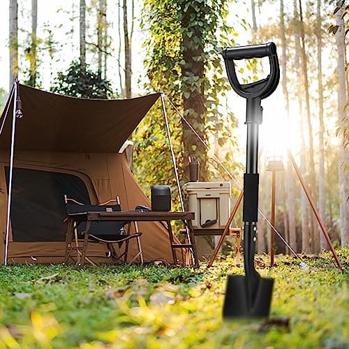 Shovels for Digging,31 inch Long & 1-1/4inch Diameter with Curved D -Shaped Handle Heavy Duty Black Car Shovel, Suitable for Excavation Camping Car Gardening. 6
