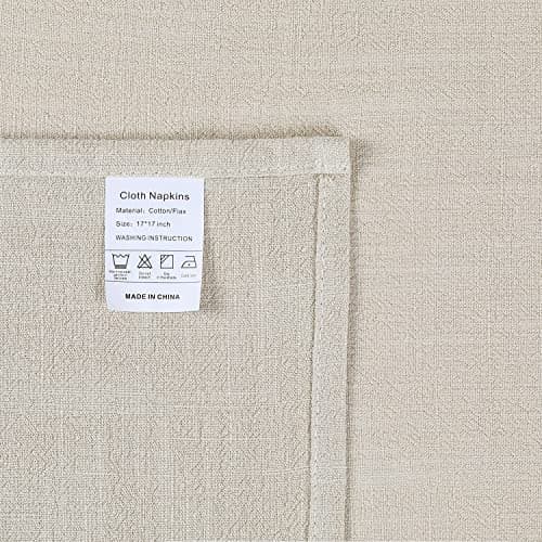 Rustic Natural Washable Cotton Linen Napkin Set, Soft Comfortable and Reusable Linen Dinner Napkins Cloth for Wedding Celebration and Party Decor, Set of 6, Beige 5