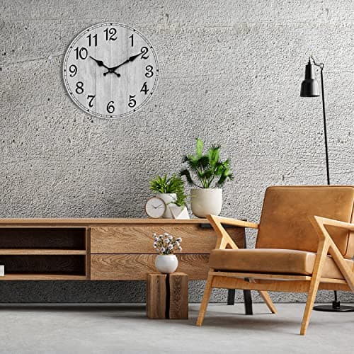 HYLANDA Wall Clock, 10 Inch Rustic Wall Clocks Battery Operated Silent Non Ticking, Country Round Wooden Clocks Farmhous Wall Decor for Bathroom, Living Room, Kitchen, Bedrooms, Dining Room (Gray) 7