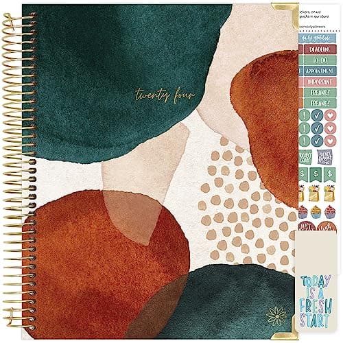 bloom daily planners 2024 Hardcover Calendar Year Goal & Vision Planner (January 2024 - December 2024) - Monthly/Weekly Column View Agenda Organizer - 7.5" x 9" - Earthy Abstract, Green