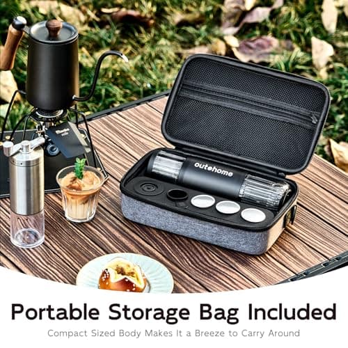 outohome Portable Electric Espresso Machine,15 Bar Self Heating Outdoor Coffee Maker, Travel Coffee Machine for Camping With Ground Coffee and NS Capsule for RV, Office,Car Coffee with carry Bag 8