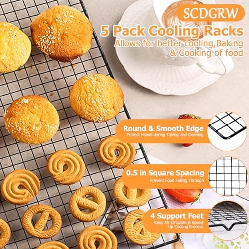 SCDGRW 5PCS Cooling Racks for Cooking and Baking 10" x 16" Wire Rack Baking Rack, Cookie Rack, Heavy Duty Stainless Steel Wire Rack for Grilling, Roasting, Cooking, Drying 2
