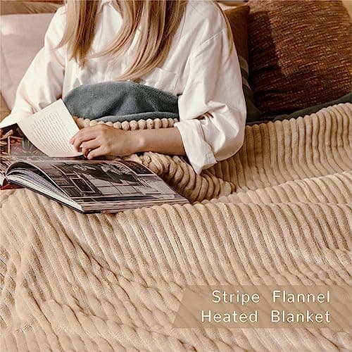 HOMISPRITE Heated Blanket King Size 100"x90",ETL Certification-6 Heating Levels Electric Blanket&1-10 Hour Auto Off,Heating Blanket with Dual Controller (Beige) 6
