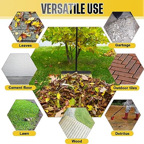 Zhehao 6 Pack 18 Inches Push Broom Outdoor, Multi Surface Garden Brush Broom with Adjustable 63" Long Handle for Deck, Driveway, Patio, Warehouse, Garage, Yard, Concrete Floor Cleaning 5