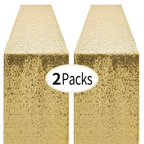 2 Packs 12 x 72 inches Gold Sequin Table Runner, Glitter Runner for Birthday Party Supplies Decorations Wedding Bachelorette Holiday Celebration Bridal Shower Baby Shower