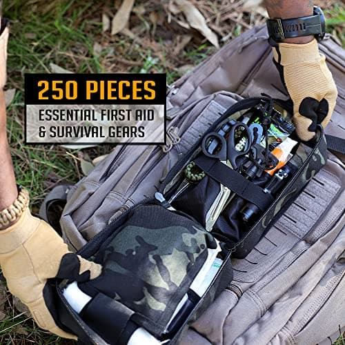 EVERLIT 250 Pieces Survival First Aid Kit IFAK EMT Molle Pouch Survival Kit Outdoor Gear Emergency Kits Trauma Bag for Camping Boat Hunting Hiking Home Car Earthquake and Adventures Od Green 7