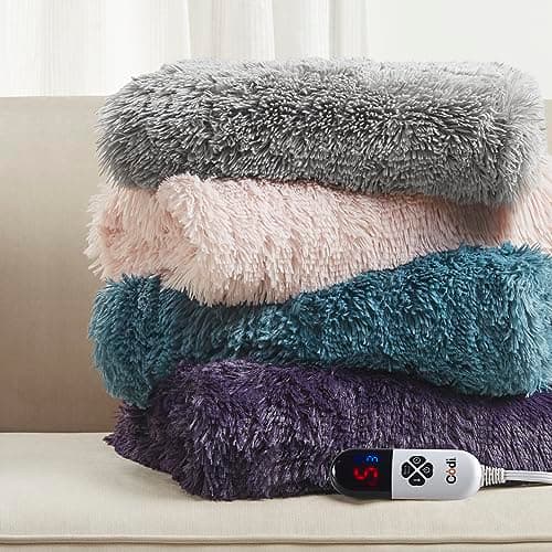 Codi Fuzzy Shaggy Fur Electric Blanket Throw | Teal 50x60 | Super Soft Couch Heated Throws | 6 Heating Levels & 4 Time Settings with Auto Shut Off, 6ft Power Cord | Washable 6