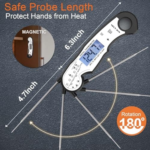 Digital Instant Read Meat Thermometer Digital for Grilling and Cooking - ANDAXIN Waterproof Ultra-Fast Thermometer with Backlight&Calibration&Foldable Probe for Kitchen,Deep Fry,BBQ,Grill-Black/White 7