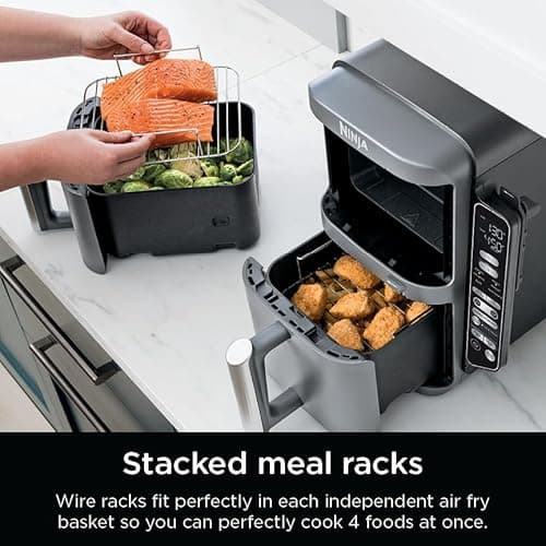 Ninja DoubleStack XL Smart Air Fryer, 2-Basket, 10 QT, 6-in-1, DoubleStack Technology Cooks 4 Foods at Once, Space Saving Design, Air Fry, Broil, Bake SL451 8