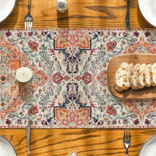 Artoid Mode Boho Bohemia Style Orange Table Runner, Country Rustic Farmhouse Magical Fall Kitchen Dining Table Decoration for Home Party Decor 13x72 Inch 7