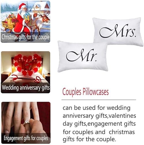 DasyFly 2PCS Mr and Mrs Pillow Cases,His and Hers Couples Pillowcases,Romantic Anniversary Engagement Christmas Wedding Gifts for The Couple,Bride Shower Gifts Ideas 8