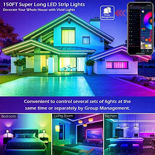 100ft Led Strip Lights,Long Smart Led Light Strips Music Sync 5050 RGB Color Changing Rope Lights,Bluetooth APP/IR Remote/Switch Box Control Led Lights for Bedroom,Home Decoration,Party,Festival 7