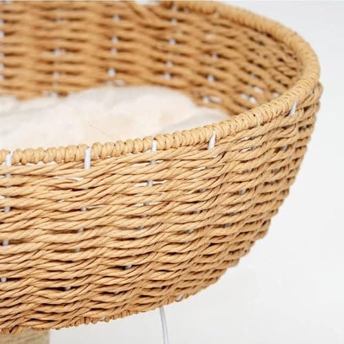 Felivecal 54" Modern Cat Tree for Large Cats, Wood Luxury Multi-Level Oak Solid Wood Cat Trees and Towers，w/3 Weaving Cat Nests & Washable Cushions, Sisal Scratching Posts, for Indoor Cats-Lacquered 7