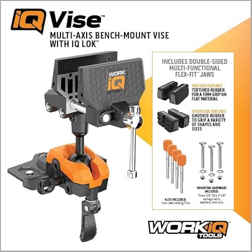 WORK IQ TOOLS 360° Rotating Bench Vise with 5" Jaw Pads - Versatile Woodworking & Pipe Vise for Home Improvement Projects - Compatible with Work Table Workbenches & IQ Connect Accessories 7
