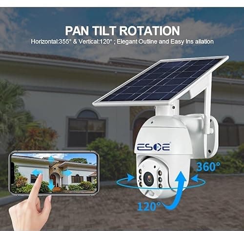 ESOE UBOX APP 2MP WiFi 4G Solar PTZ Camera IP Surveillance 1080P 4G Wireless Panel Battery Power CCTV Solar Camera (1920 x 1080,WiFi) 5