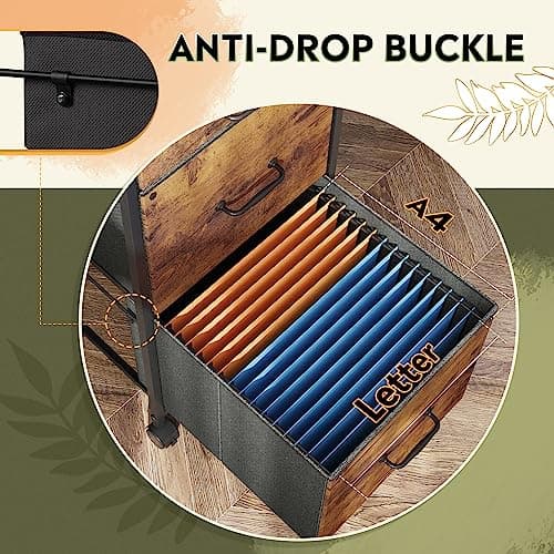 DEVAISE Mobile File Cabinet with 3 Drawers, Printer Stand with Fabric Drawers, Vertical Filing Cabinet fits A4 or Letter Size for Home Office, Rustic Brown Wood Grain Print 5