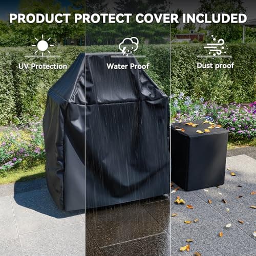 Gardenbee 35" Outdoor Propane Fireplace with Tank Storage, 50,000 BTU Outdoor Gas Fire Pit with CSA Certified, Adjustable Flame, Dust Cover, Smokeless Ceramic Wood for Patio, Garden, Deck, Grey 6