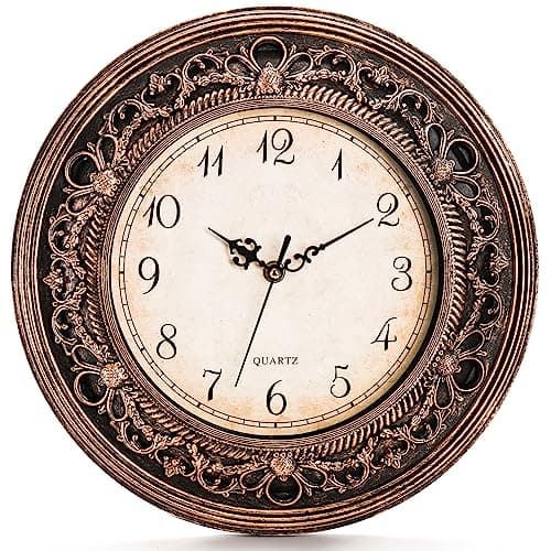 Pumtus Plastic Silent Wall Clock, 13 Inch Vintage Large Wall Clocks, Battery Operated Round Bathroom Clock, Non-Ticking Decorative Retro Analog Clocks for Living Room, Office, Kitchen, School