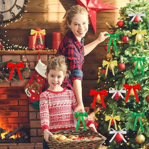 DECYOOL 4 Rolls 100 Yards Christmas Ribbons Metallic Glitter Fabric Holiday Festival Satin Ribbons 10mm Wide for Gift Wrapping Decoration 5