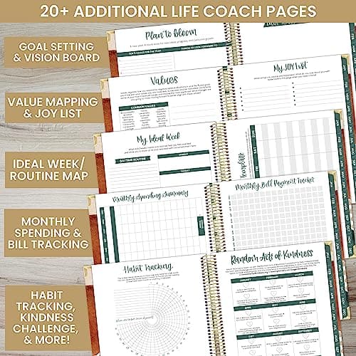 bloom daily planners 2024 Hardcover Calendar Year Goal & Vision Planner (January 2024 - December 2024) - Monthly/Weekly Column View Agenda Organizer - 7.5" x 9" - Earthy Abstract, Green 5