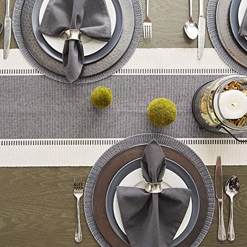 DII Dobby Stripe Woven Table Runner, 13x72 (13x77.5, Fringe Included), Mineral Gray 8