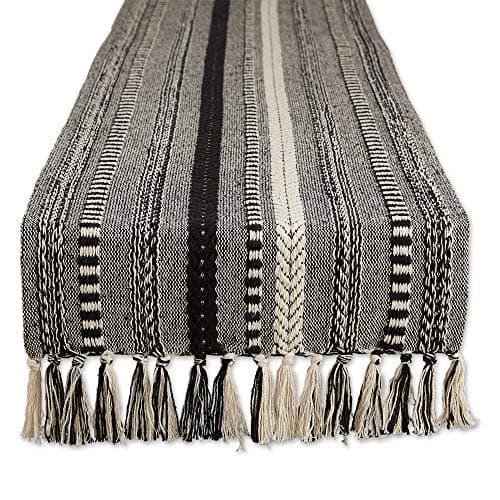 DII Farmhouse Braided Stripe Table Runner Collection, 15x72 (15x77, Fringe Included), Black