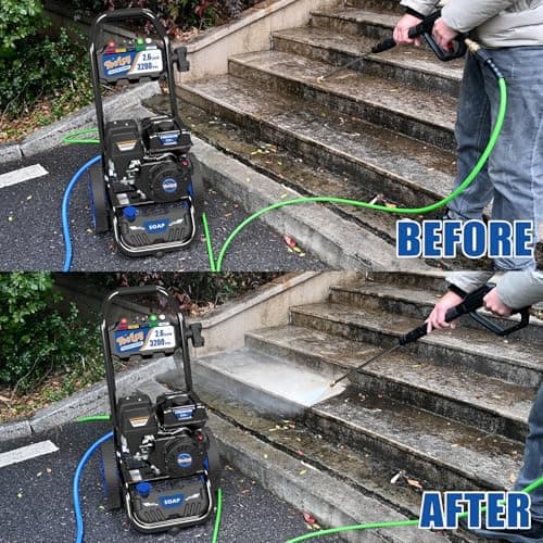 TOOLCY Gas Pressure Washer 3200 PSI & 2.6 GPM, High Performance Engine, Includes Swivel Spray Gun and Wand, 35FT Power Washer Hose, 5 Nozzle Tips, Onboard Soap Tank, for Cars/Driveways/Homes 8