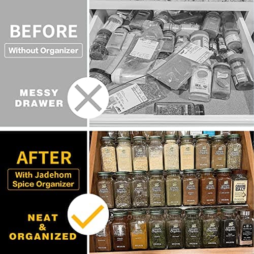 Jadehom Spice Drawer Organizer, 4 Tier Clear Acrylic Expandable From 13" to 26" Seasoning Jars Drawer Insert, Kitchen Drawer Spice Rack Tray for Cabinet/Countertop 7