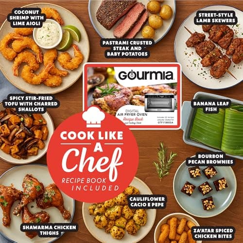 Gourmia Toaster Oven Digital Air Fryer - Convection Mode with 4 Slice Capacity, 3 Rack Positions, 12 Presets, Toast, Bagel, Bake, Roast, Broil, Dehydrate, Popcorn, Fits 9" Pizza, Stainless Steel 9