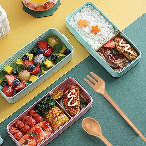 Iteryn Bento Adults Lunch Box, Stackable Bento Box, 3-In-1 Compartment - Wheat Straw, Leakproof Bento Lunch Box Meal Prep Containers 6