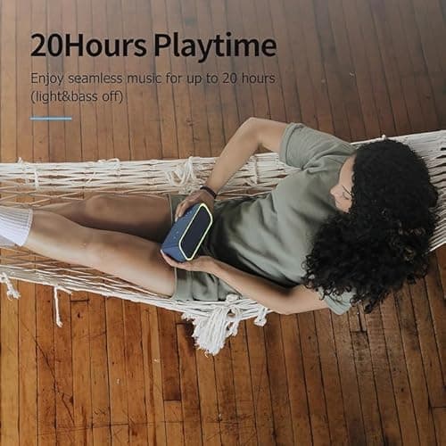 DOSS SoundBox Pro Bluetooth Speaker, 20W Stereo Sound, Active Extra Bass, 20H Playtime, Multi-Colors Lights, TWS Pairing, IPX6 Waterproof for Garden, Hiking, Camping, Outdoor, Party-Black 5