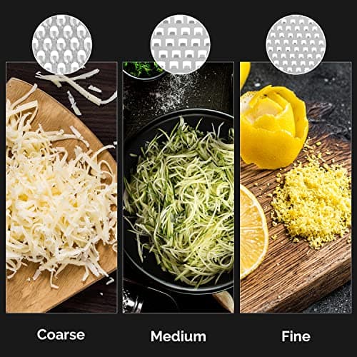BASSWOOD Cheese Grater with Container - Box Grater Cheese Shredder Lemon Zester Grater - Cheese Grater with Handle - Graters for Kitchen Stainless Steel Food Grater - Vegetable Peeler and Storage Box 7