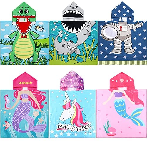 Oudain 6 Pcs Kids Hooded Towel Kids Bath Towels with Hood Microfiber Baby Pool Beach Towel for Boy Girls Toddler(47 x 24 Inch,Trendy Style)