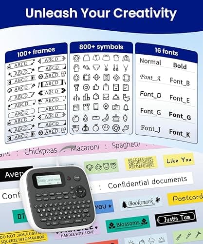 VolenGo Label Maker Machine with Tape, Label Maker Waterproof Labels 12mm, D210s Laminated Labeler Machine, Multi Icons Borders & One-Touch Keys, Labelmaker for Home Use/School Office Supplies 3