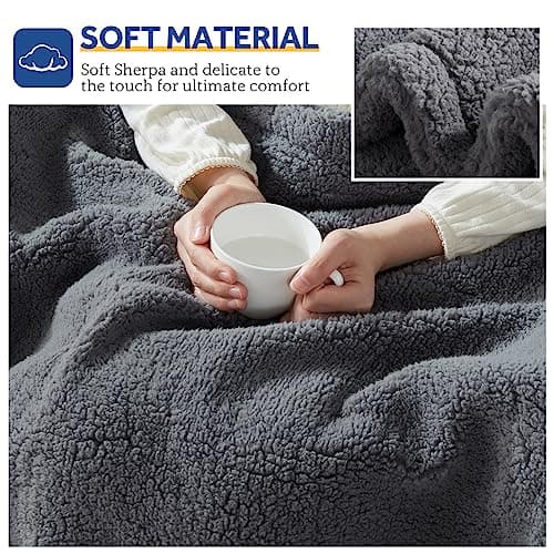 SEALY Electric Blanket King Size, Dual Control Soft Sherpa Heated Blanket with 10 Heating Levels & 1 to 12 Hours Auto-Off Settings Over-Heated Protection 90"x100" Machine Washable, Dark Grey 8